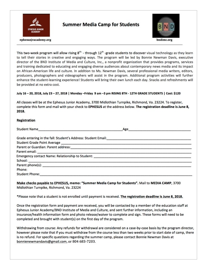 Summer Media Camp for Students Application#2
